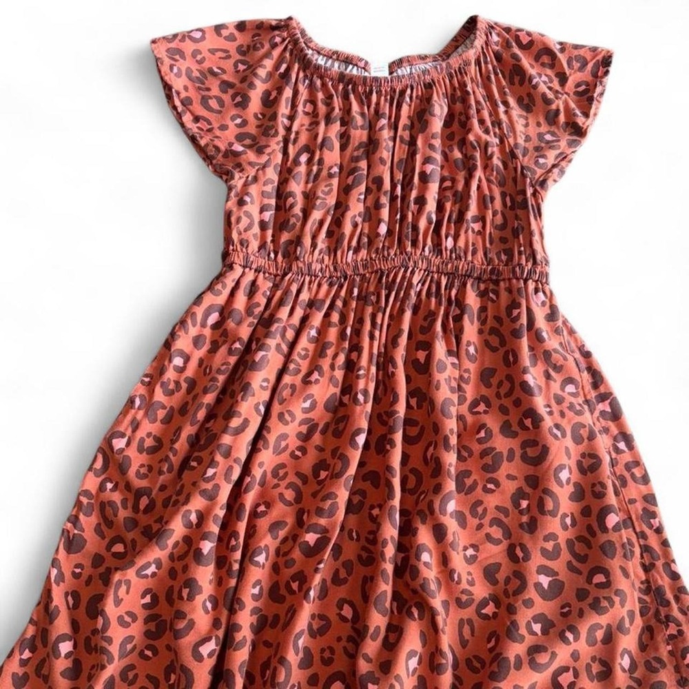 Cat & Jack Girls Dress Size 8yrs Burnt Orange Leopard Print Elastic Waist